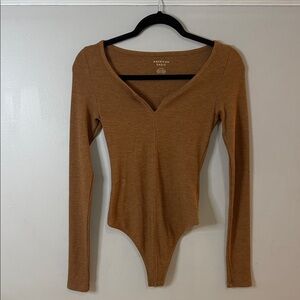 American Eagle Outfitters Tan V-Neck Bodysuit